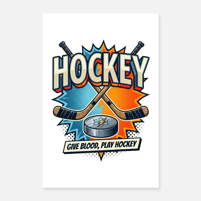 Retro Eishockey Schläger Puck Comic Poster 40x60 cm