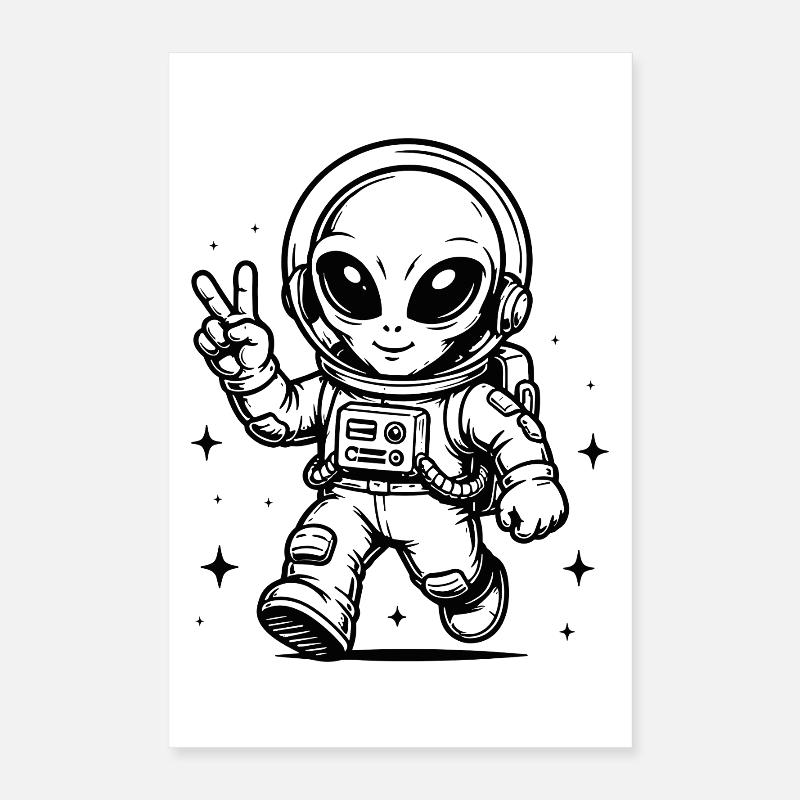Astronaut Alien Peace in Space Poster 16" x 24" (40x60 cm)