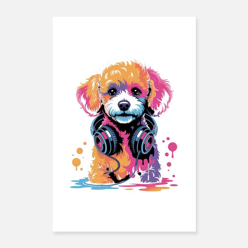 Chiot caniche avec un casque Poster 40 x 60 cm