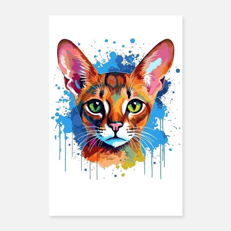 Art éclaboussuré de chat abyssinienne graphique coloré Poster 40 x 60 cm
