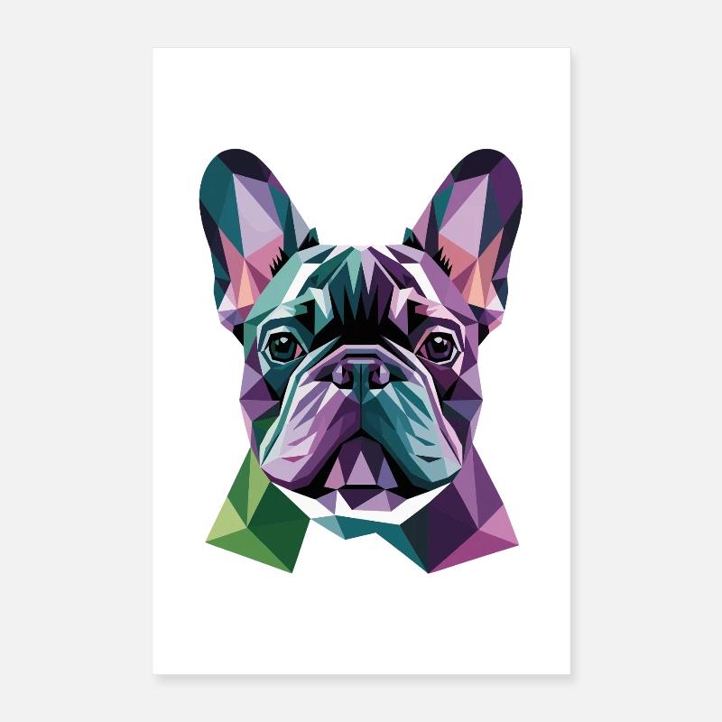 Bouledogue Français Low Poly Coloré Moderne Poster 40 x 60 cm
