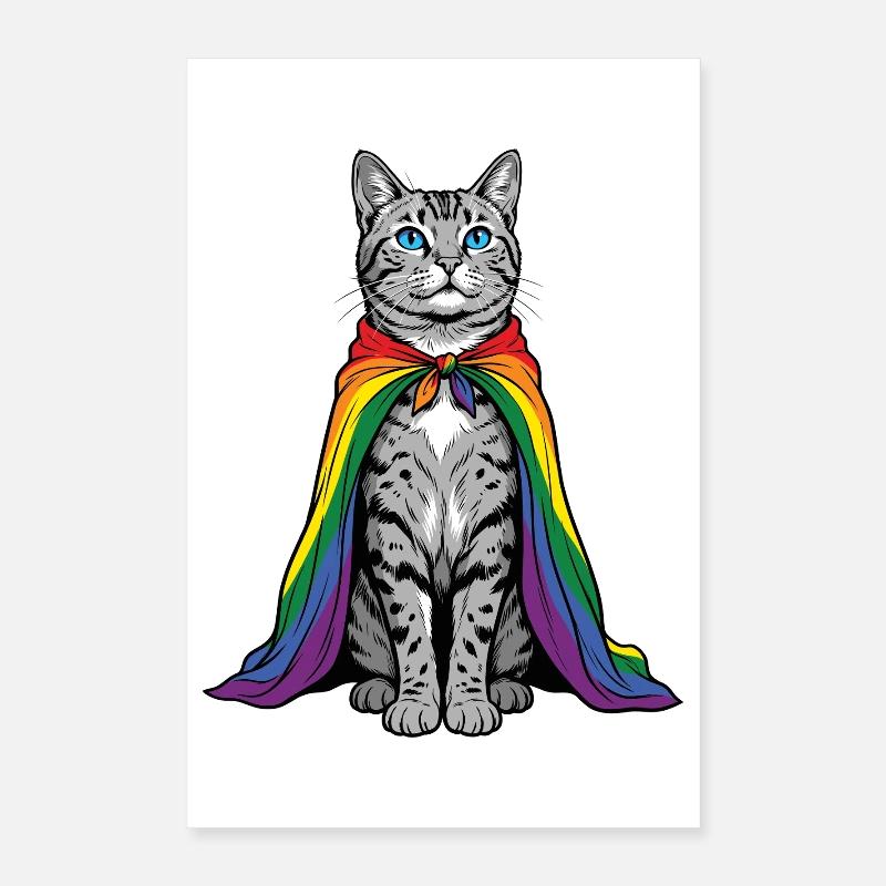 Mois de la fierté LGBTQ - Rainbow Cat Poster 40 x 60 cm