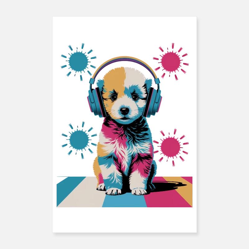 Chiot caniche avec un casque Poster 40 x 60 cm