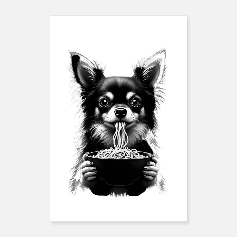 Chihuahua Eats Ramen Poster 16" x 24" (40x60 cm)