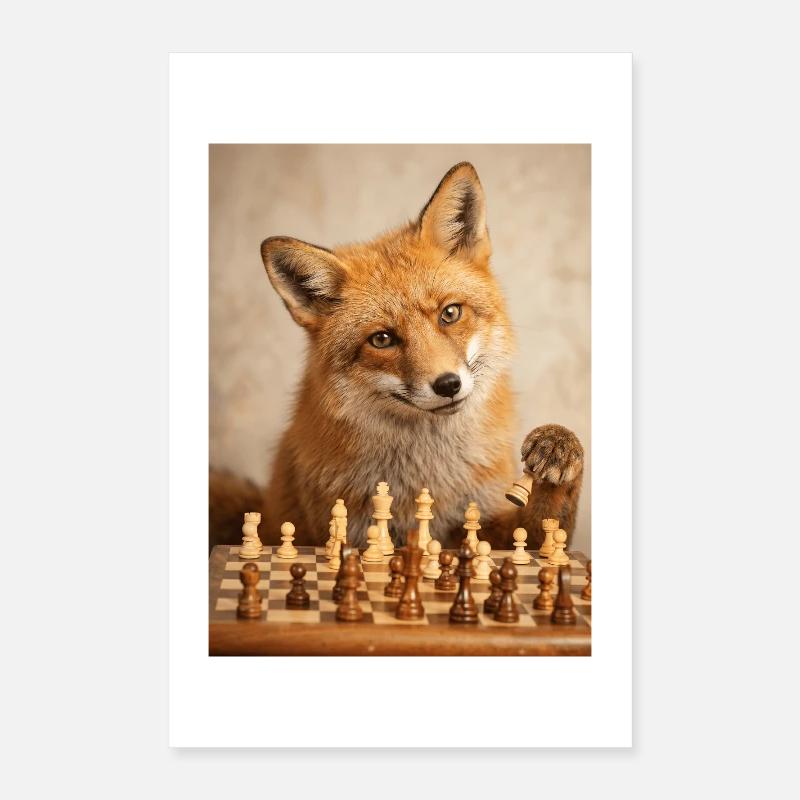 Fox playing chess Poster 16" x 24" (40x60 cm)
