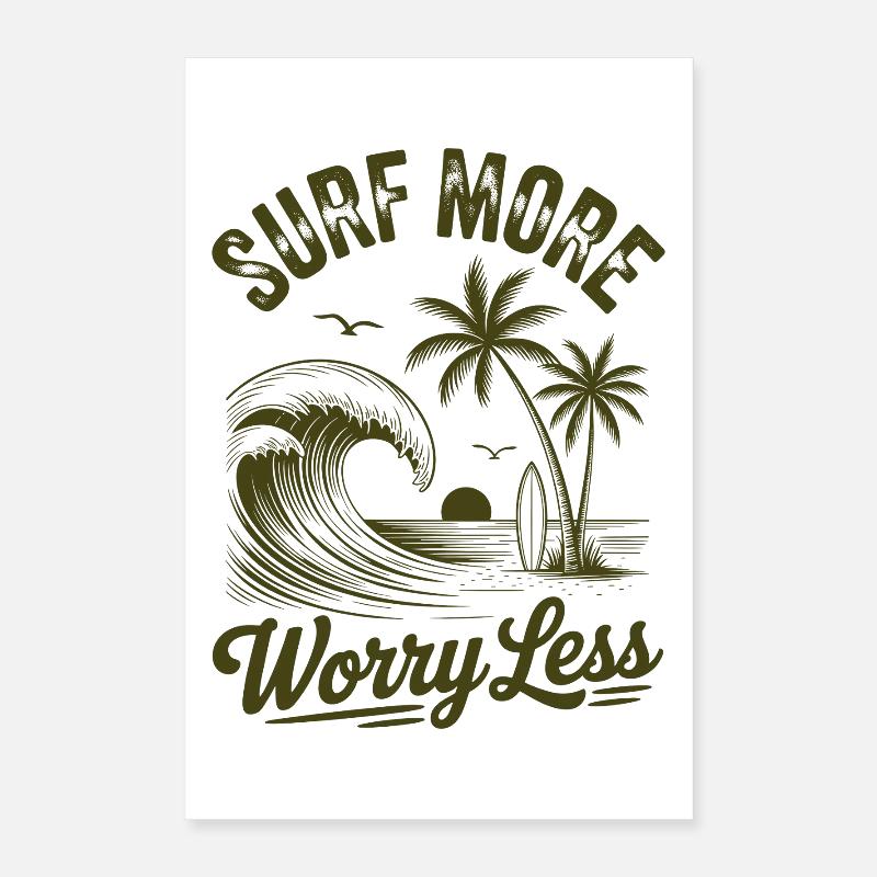 Surf More Worry Less Summer Holiday Waves Poster 16" x 24" (40x60 cm)