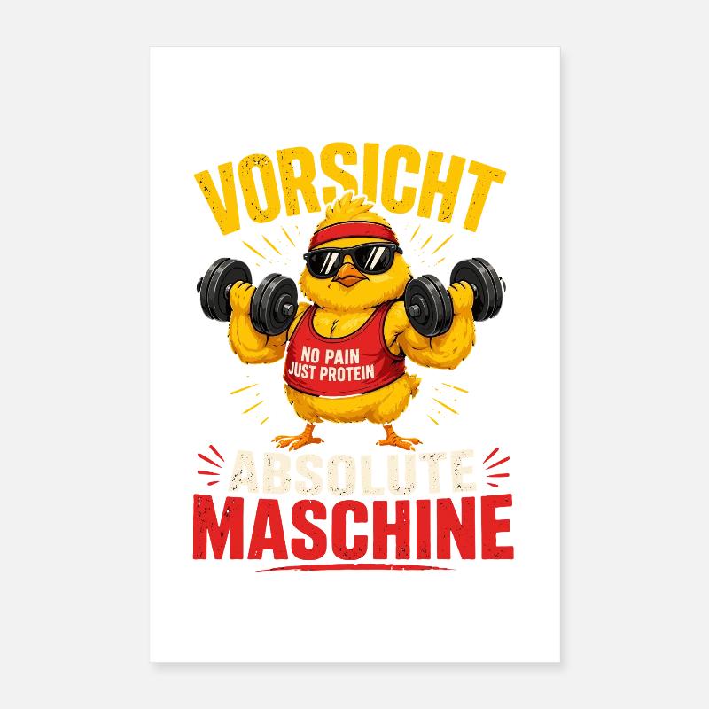 Caution Absolute Machine No Pain Just Protein Poster 16" x 24" (40x60 cm)
