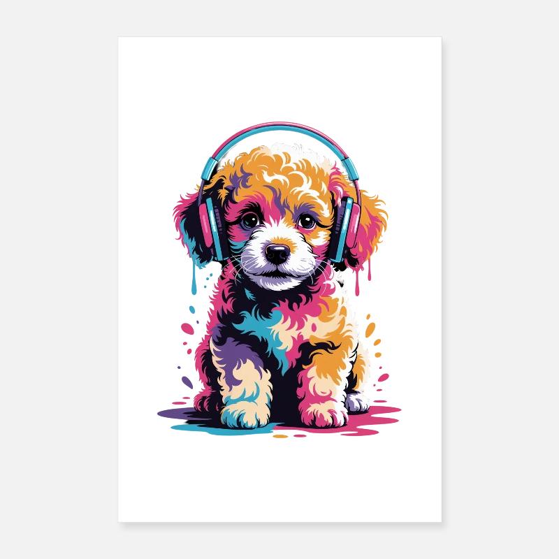 Chiot caniche avec un casque Poster 40 x 60 cm