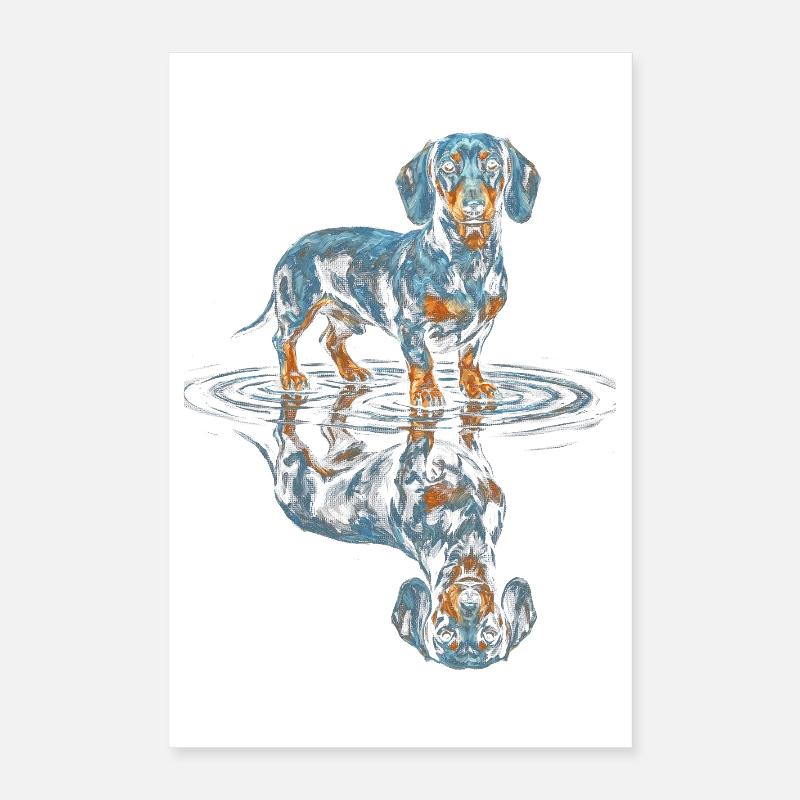 Teckel Water Reflex Bleu-Orange Poster 40 x 60 cm