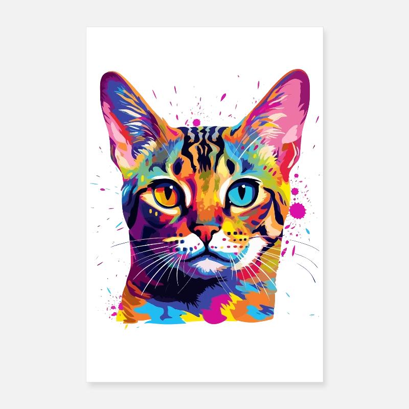 Art coloré sur le visage du chat Bengal Poster 40 x 60 cm