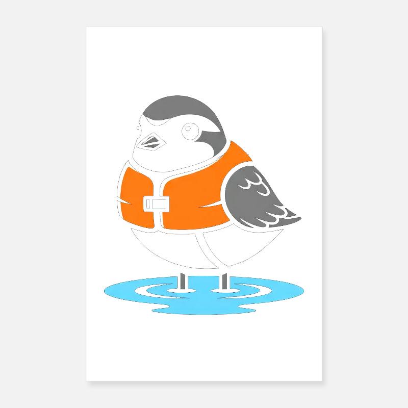 Bird with Life Jacket Cartoon Poster 16" x 24" (40x60 cm)