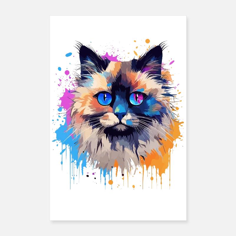 Bunte Birman-Katzengesicht-Splash-Kunst Poster 40x60 cm