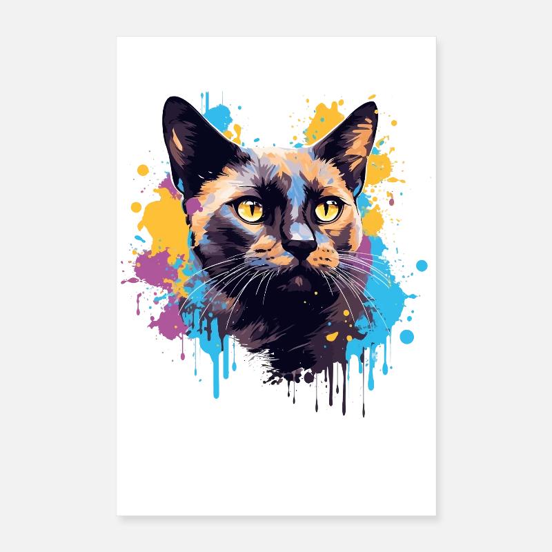 Splash Art Burmesisches Katzengesicht Farblos Poster 40x60 cm