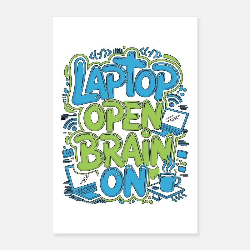 Remote Developer Laptop Open Brain On Remote Coder Poster 40x60 cm