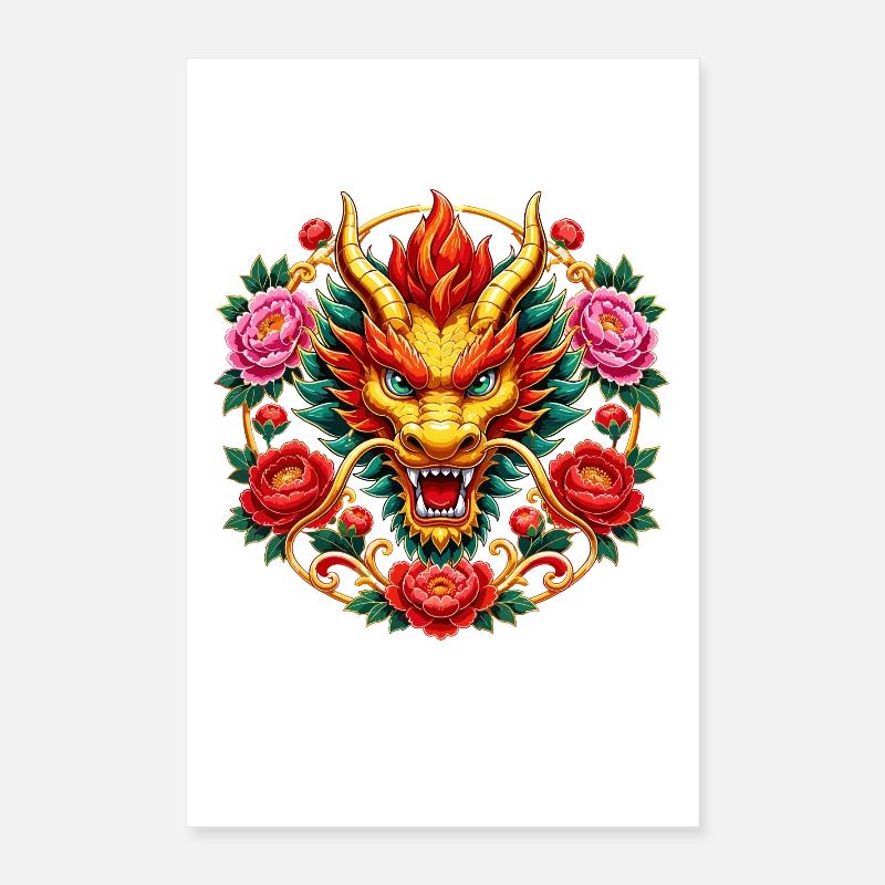 Fiery scorpion head with peonies Poster 16" x 24" (40x60 cm)