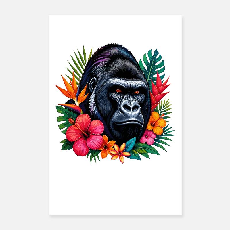 Gorilla with flowers Poster 16" x 24" (40x60 cm)