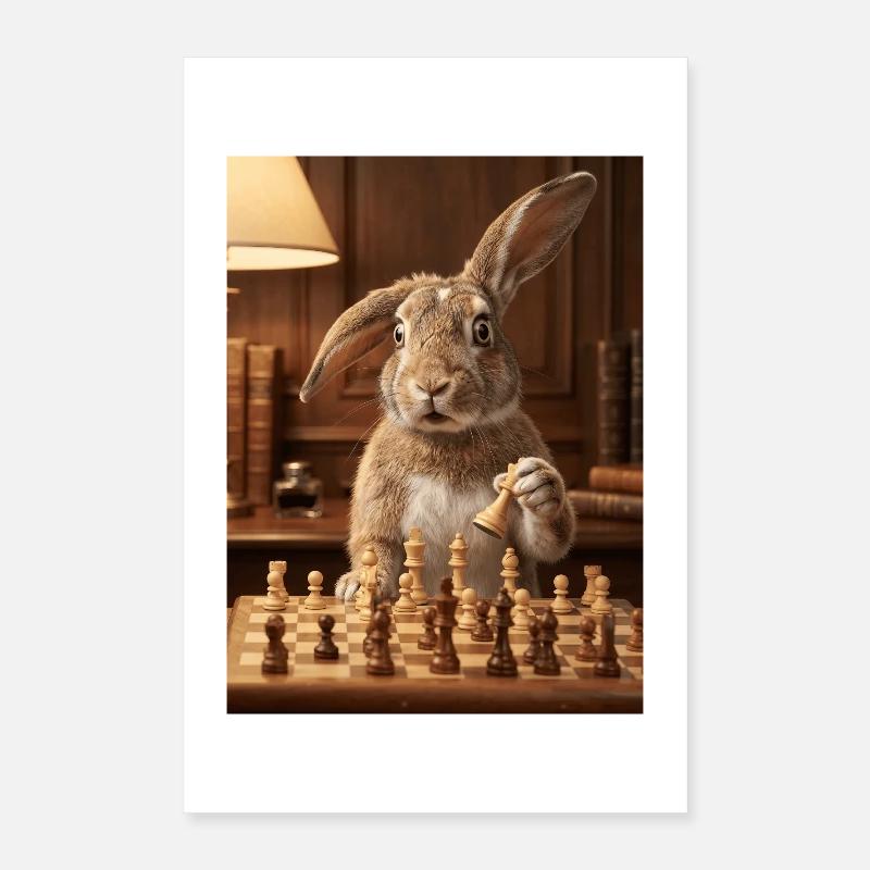Le lapin jouant aux échecs Poster 40 x 60 cm