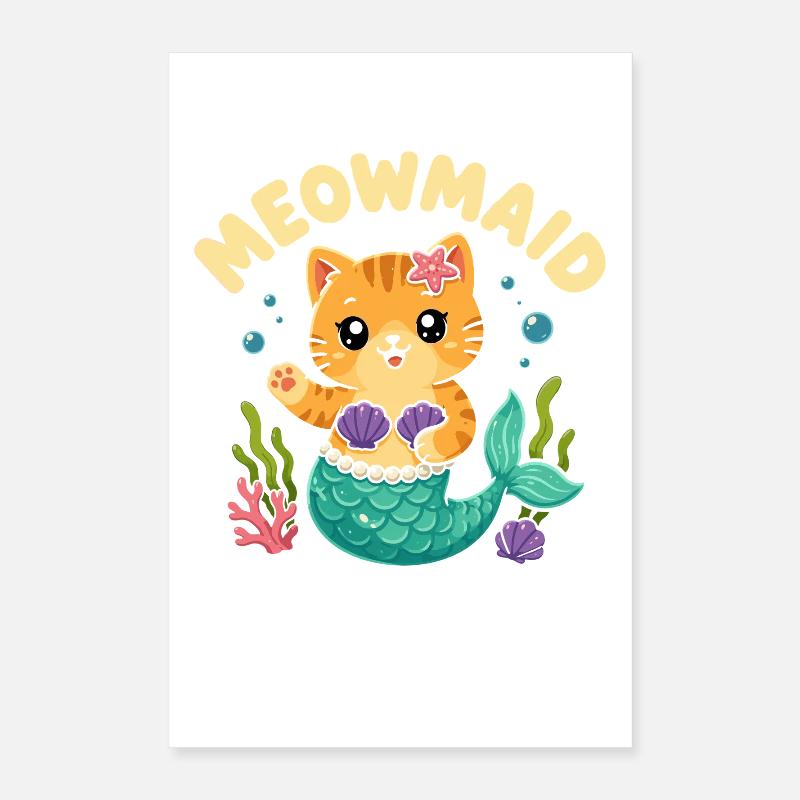 Jeu de mots Chat sirène-chat mignon Poster 40 x 60 cm