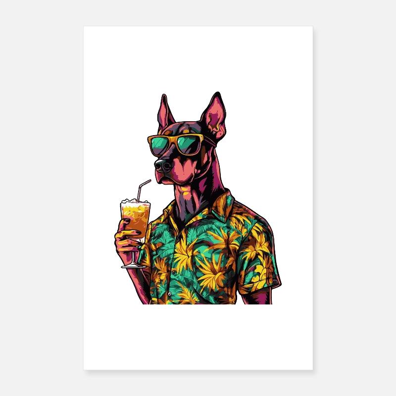 Dobermann Hund Comic Sommer Poster 40x60 cm