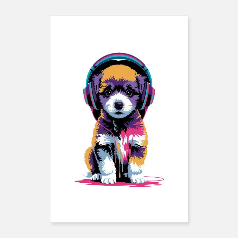 Chiot caniche avec un casque Poster 40 x 60 cm