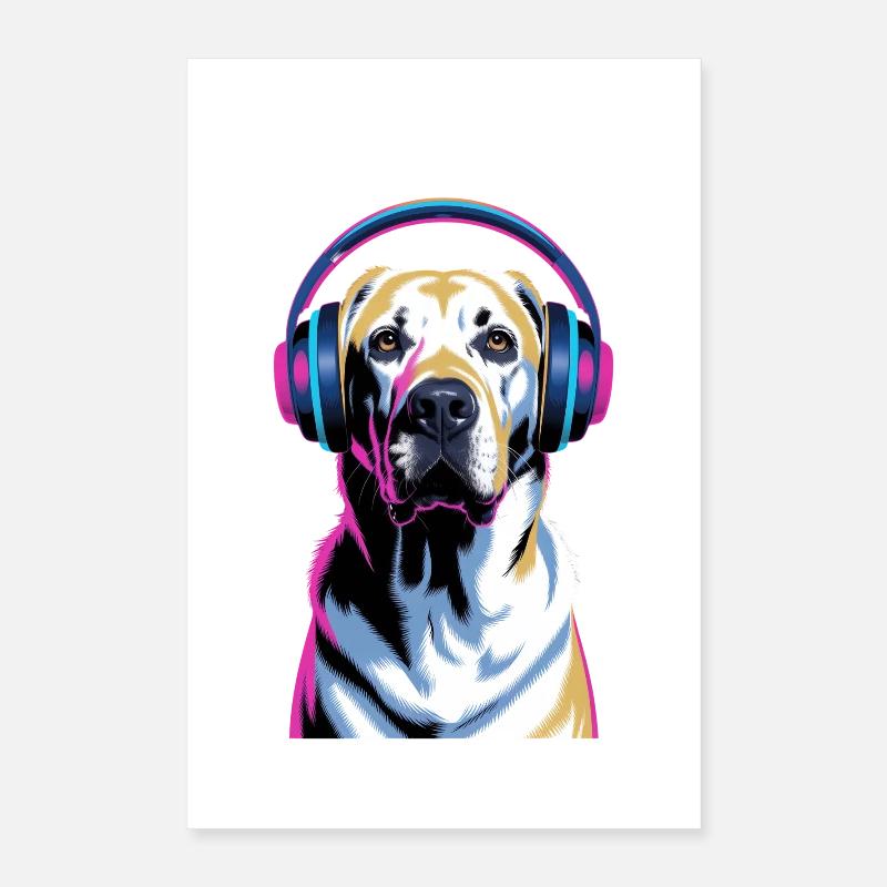 Labrador mit Kopfhörern Poster 40x60 cm