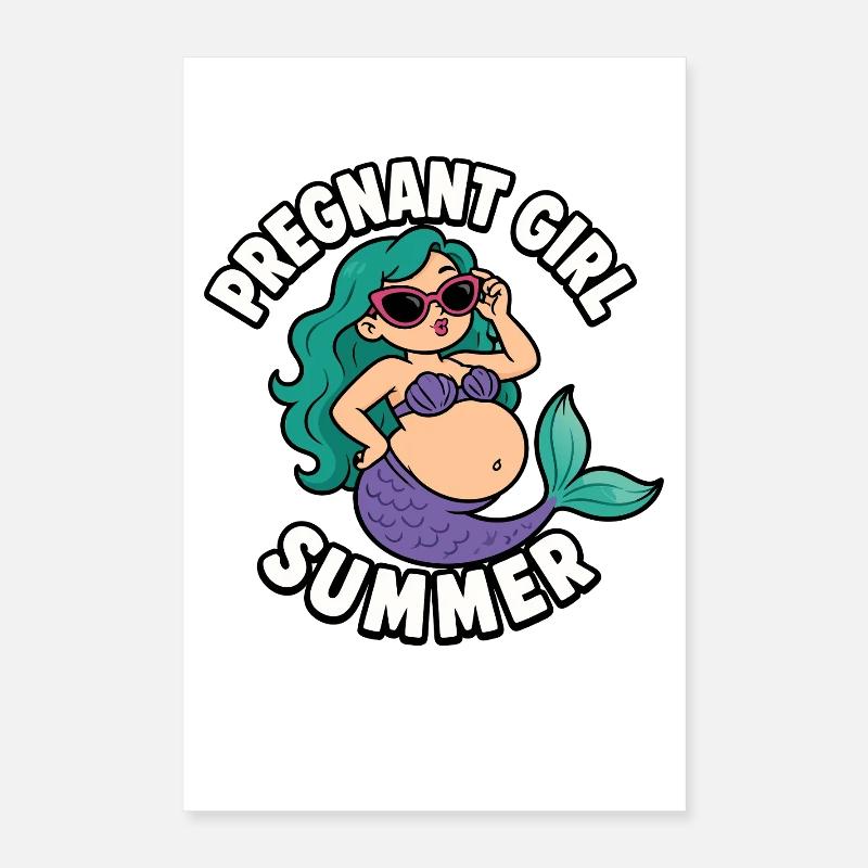 Fille enceinte, été, plage, sirène, Poster 40 x 60 cm