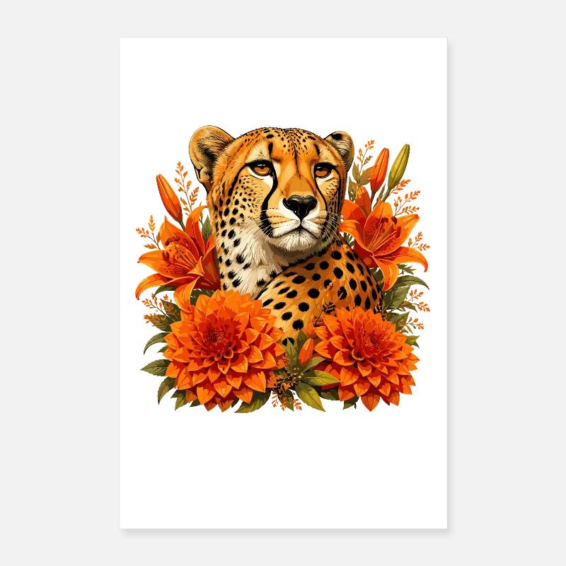Cadre de guépard en fleurs d’automne Poster 40 x 60 cm