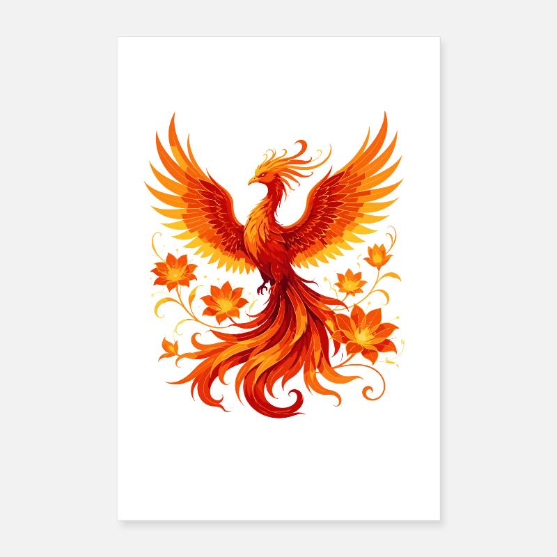 Flammender Phönix im Blütenkranz Poster 40x60 cm