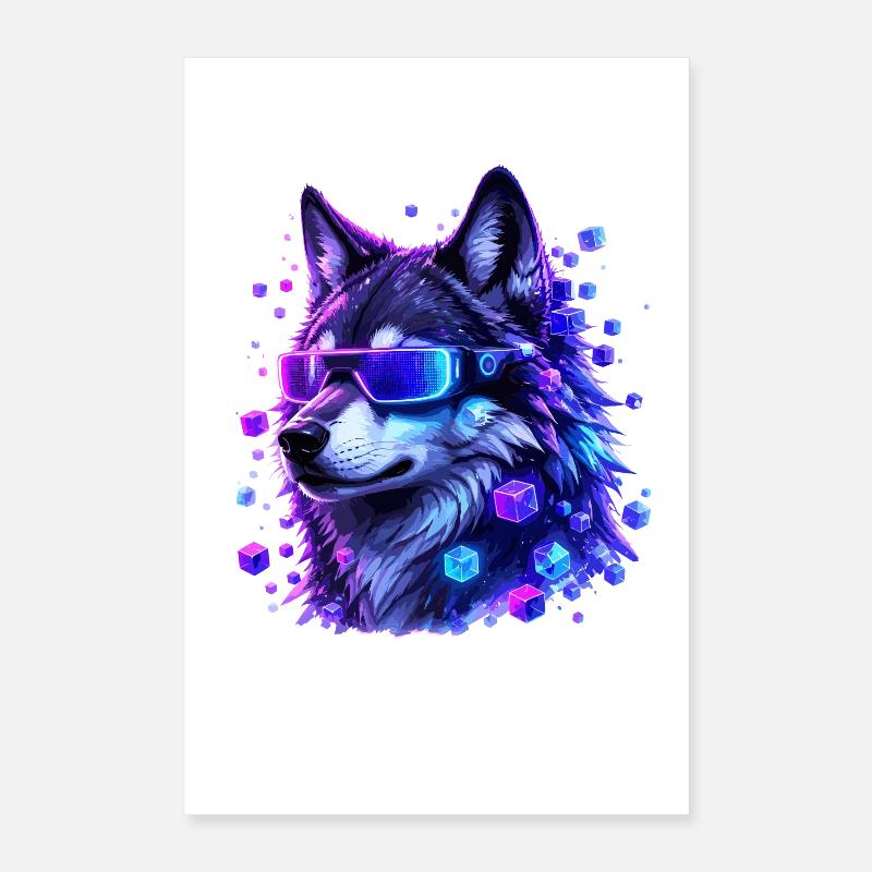 Neonwolf mit VRBrille Poster 40x60 cm