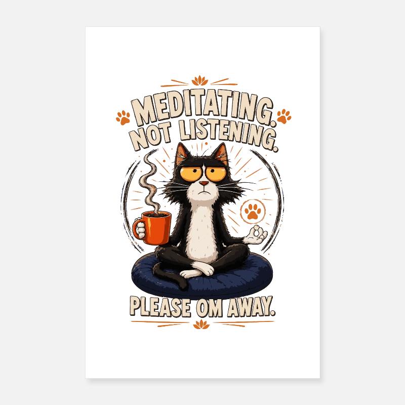 Chat Om en méditation Poster 40 x 60 cm