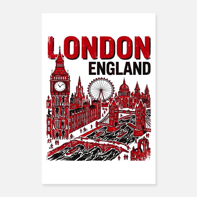 La silhouette de Londres en Angleterre avec ses monuments célèbres Poster 40 x 60 cm