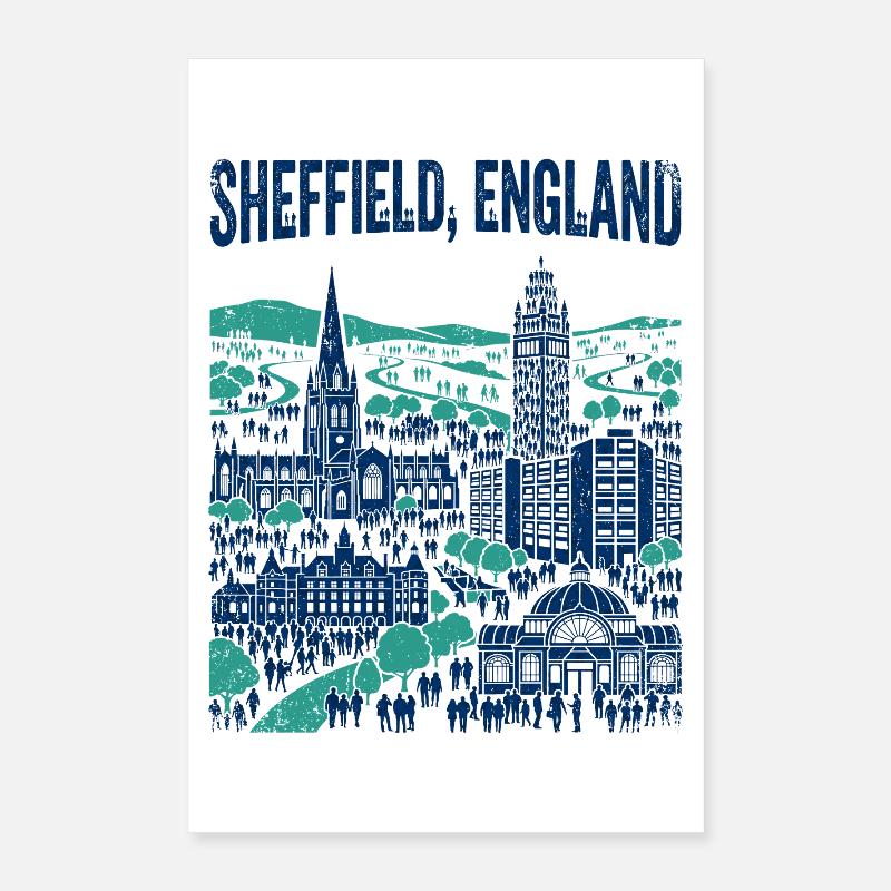 La silhouette de Sheffield, Angleterre, avec des monuments Poster 40 x 60 cm
