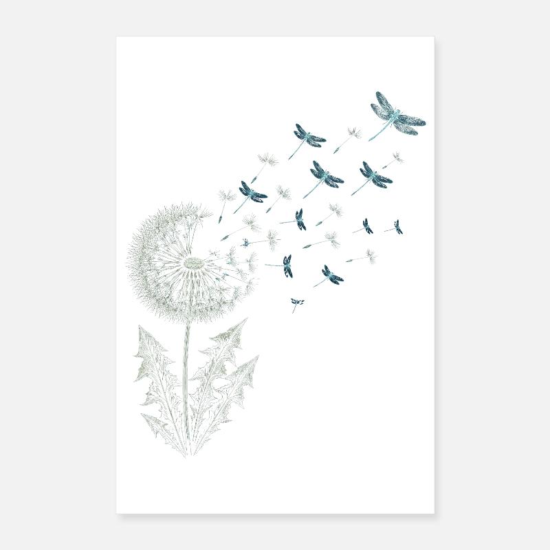 Pissenlit avec libellules Poster 40 x 60 cm
