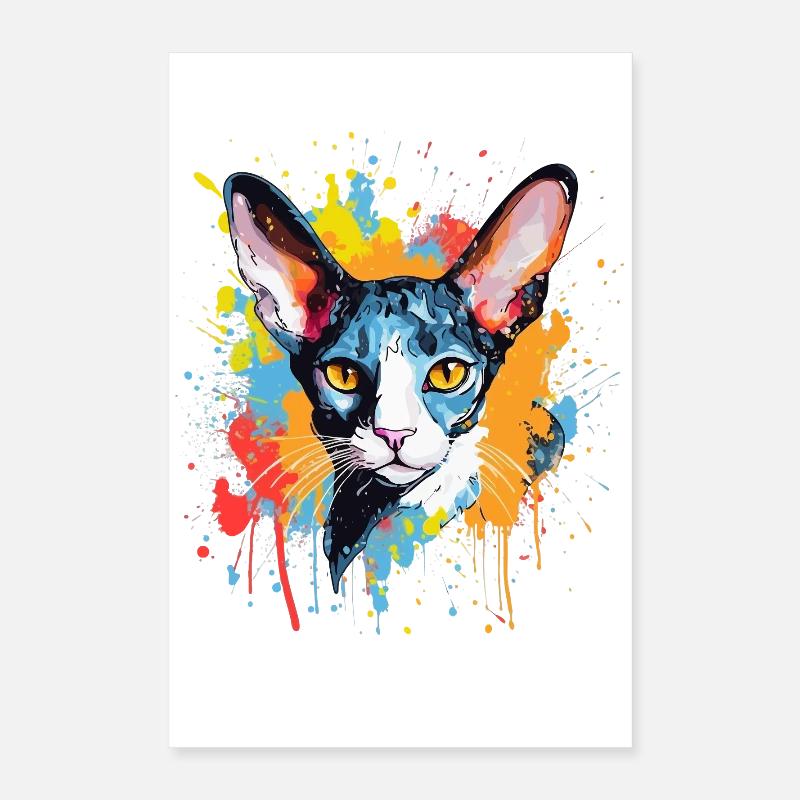 Splash Art Cornish Rex Katzengesicht Farblos Poster 40x60 cm