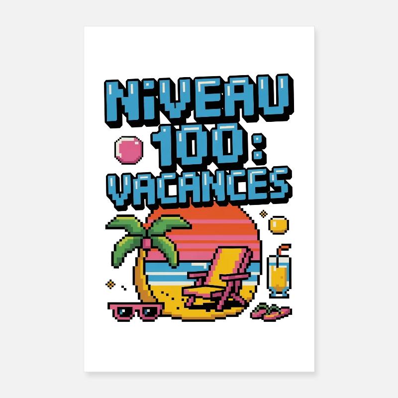 Level 100 Vacation Pixel Art Poster 16" x 24" (40x60 cm)