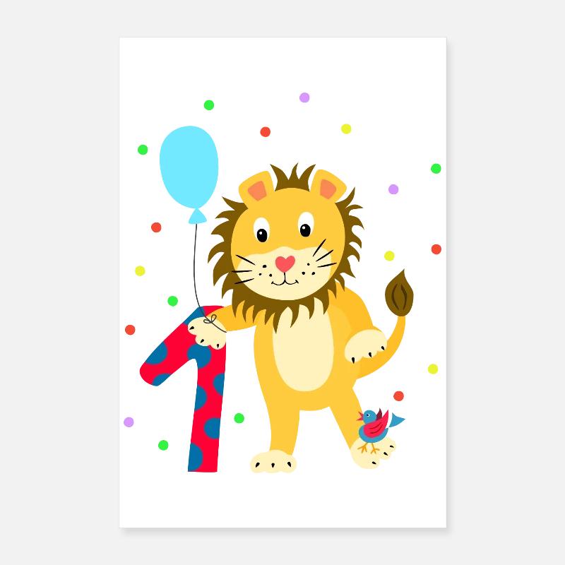 Erster Geburtstag 1. Jahr Löwe süß Geschenk Poster 40x60 cm
