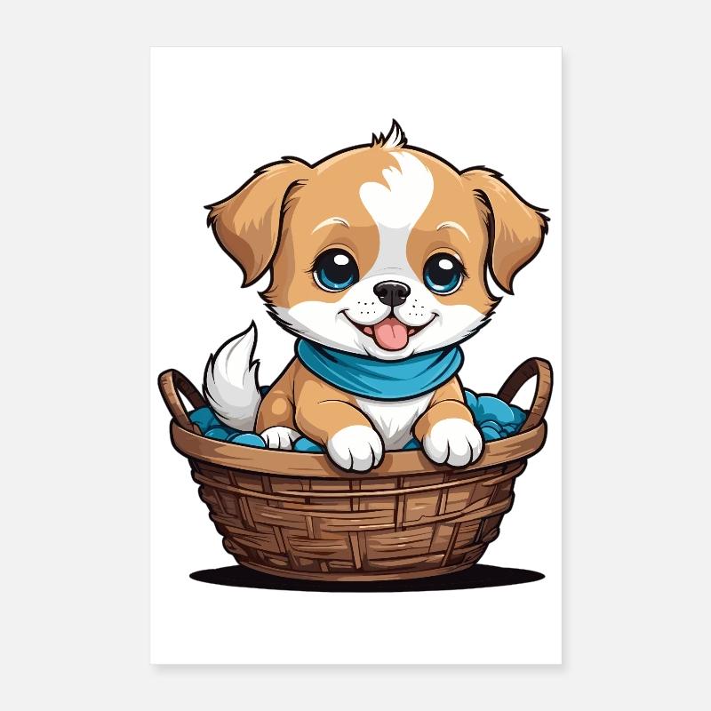 Chien mignon dans un panier pour chien Poster 40 x 60 cm