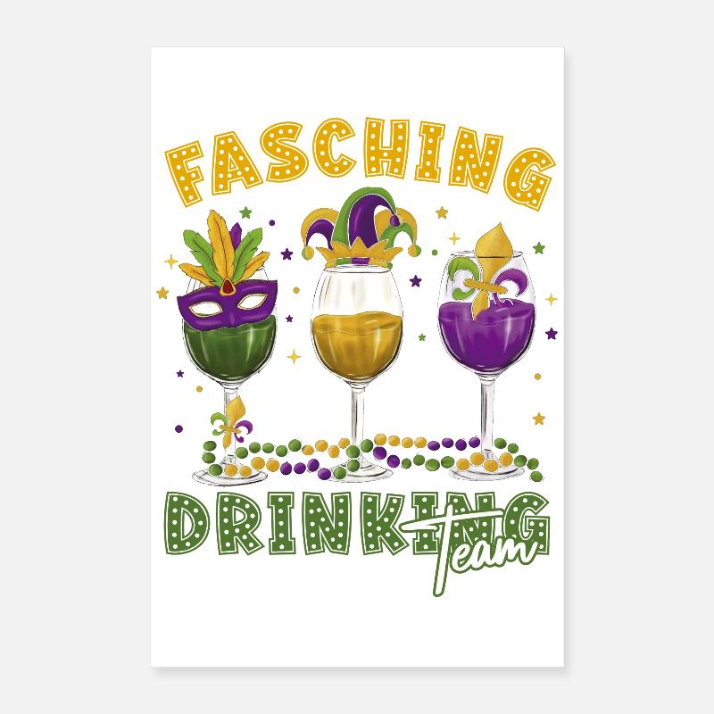 Fasching Karneval Drink Team Masken Gläser Poster 40x60 cm