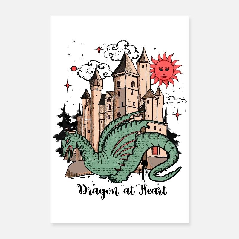 Drache mit Schloss Poster 40x60 cm