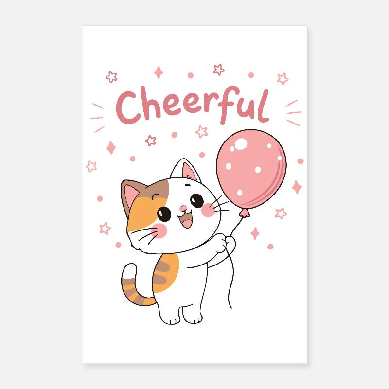 Chaton Ballon Rose Joyeux Poster 40 x 60 cm