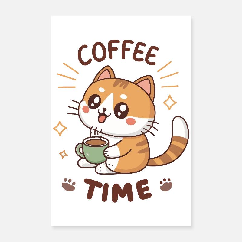 Cute Coffee Latte Cat Poster 16" x 24" (40x60 cm)