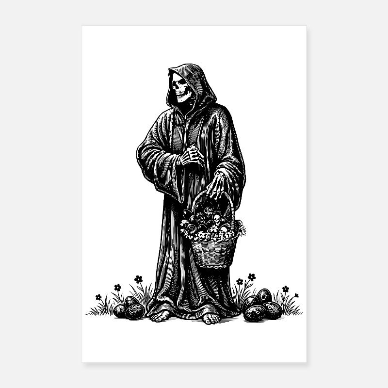 Todesfigur Osterkorb Versteckte Eier Gras Poster 40x60 cm