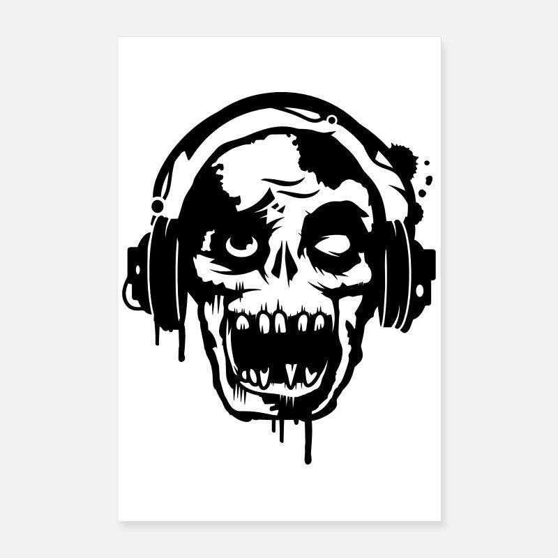 Zombie Totenkopf Skull mit Kopfhörer Poster 40x60 cm