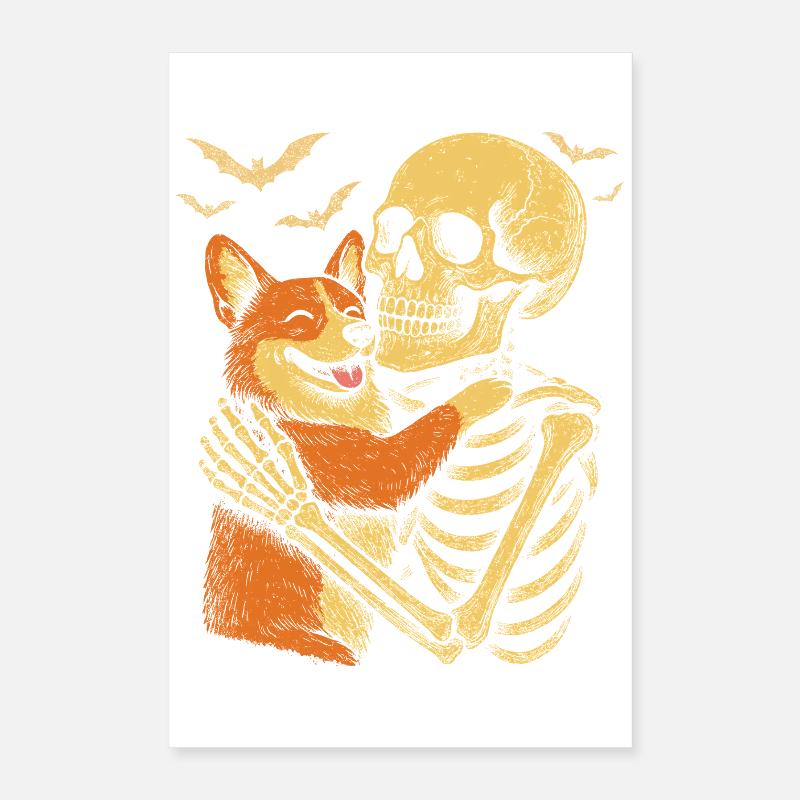 Halloween Cute Skeleton Cuddly Corgi Poster 16" x 24" (40x60 cm)