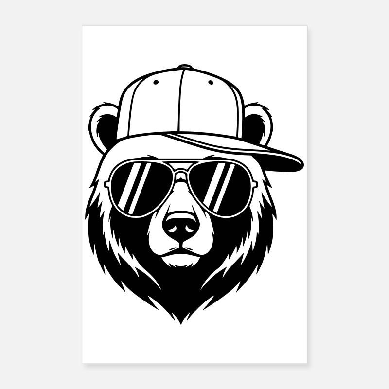 Urban Bear – Cooler Bär mit Cap und Sonnenbrille Poster 40x60 cm