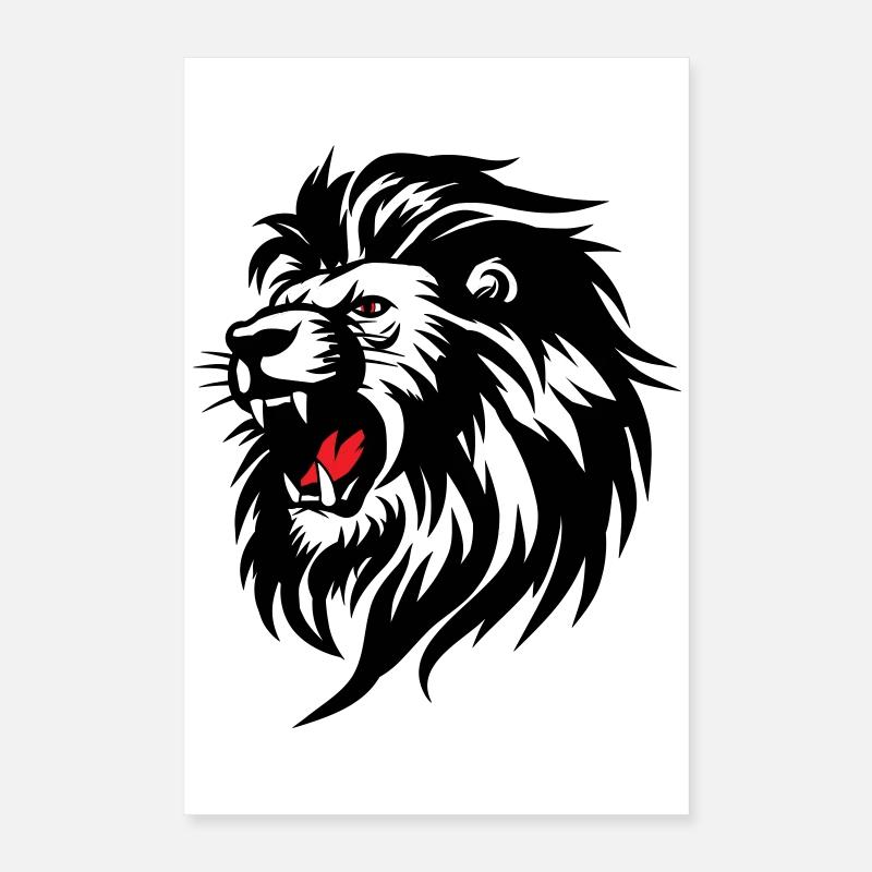 Silhouette de lion rameur avec langue rouge Poster 40 x 60 cm