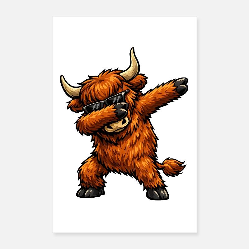 Dabbing Highland Cattle Poster 40x60 cm