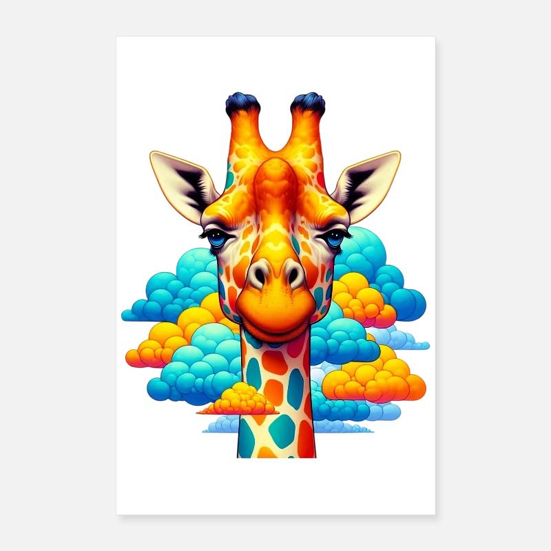 Giraffe with head in cloud clouds Poster 16" x 24" (40x60 cm)