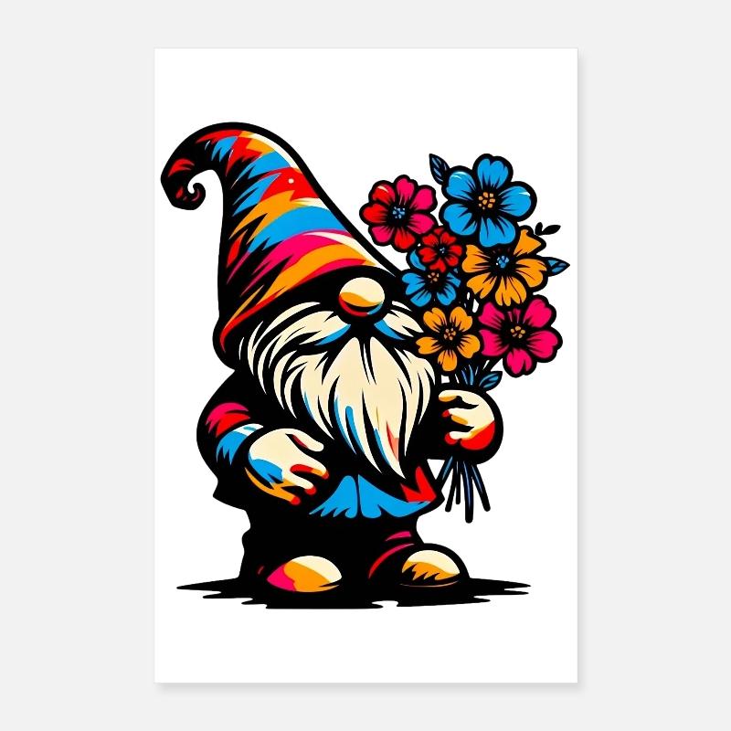 Zwerg mit Blumen Poster 40x60 cm