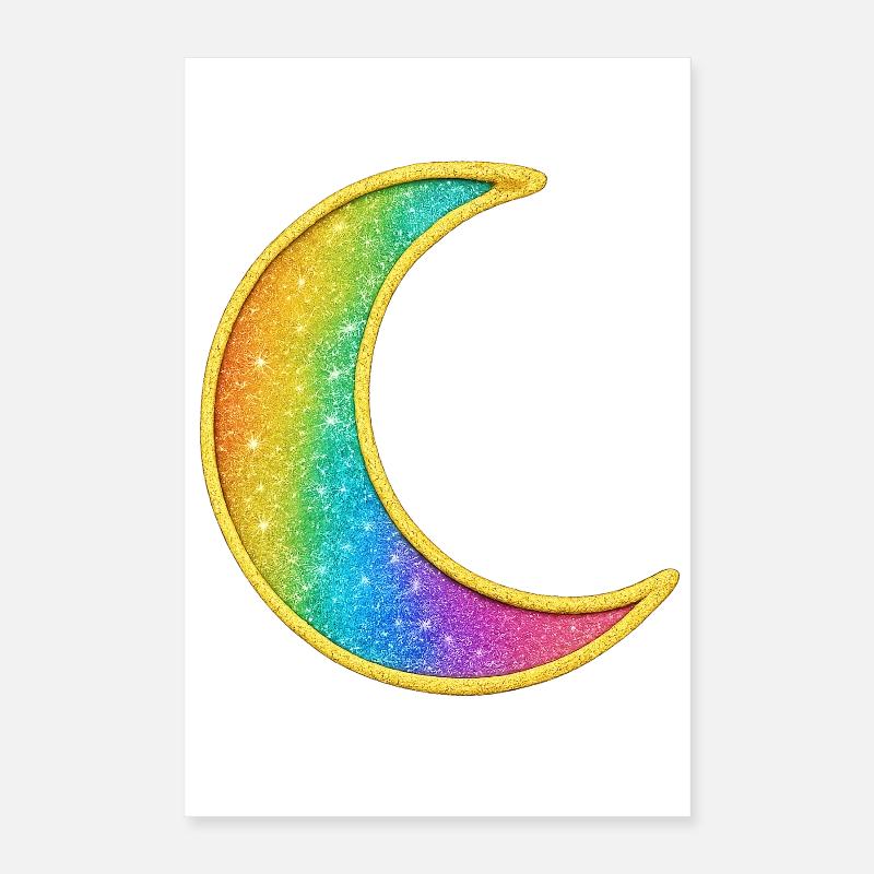 Rainbow Moon Glitter Design Poster 16" x 24" (40x60 cm)